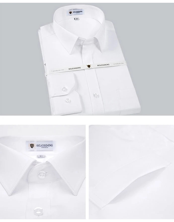 Men's Non Iron Standard-fit Solid Basic Dress Shirt Formal Business Premium 100% Cotton Male Long Sleeve Work Office Shirts - reetell