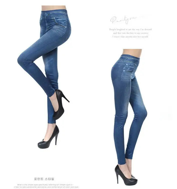 2023 Women's Spring and Summer Tight Imitation Jeans, Smart Slim Fashion, Large Tight Pants, False Pocket Women's Fitness Pants - reetell