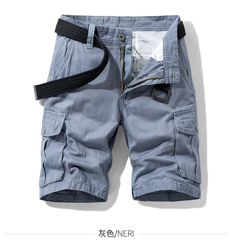 2024 Summer Men's Baggy Multi Pocket Military Cargo Shorts Male Cotton Khaki Mens Tactical Shorts Short Pants 30-38 No Belt - reetell