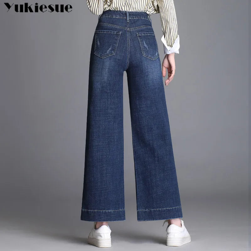 high waist jeans woman denim wide leg pants women's jean femme boyfriend ripped jeans for women  ladies jeans mom - reetell