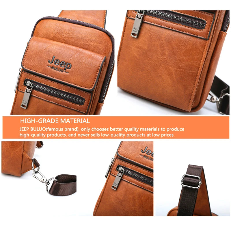 JEEP BULUO Brand Fashion Sling Bags High Quality Men Bags Split Leather Large Size Shoulder Crossbody Bag For Young Man