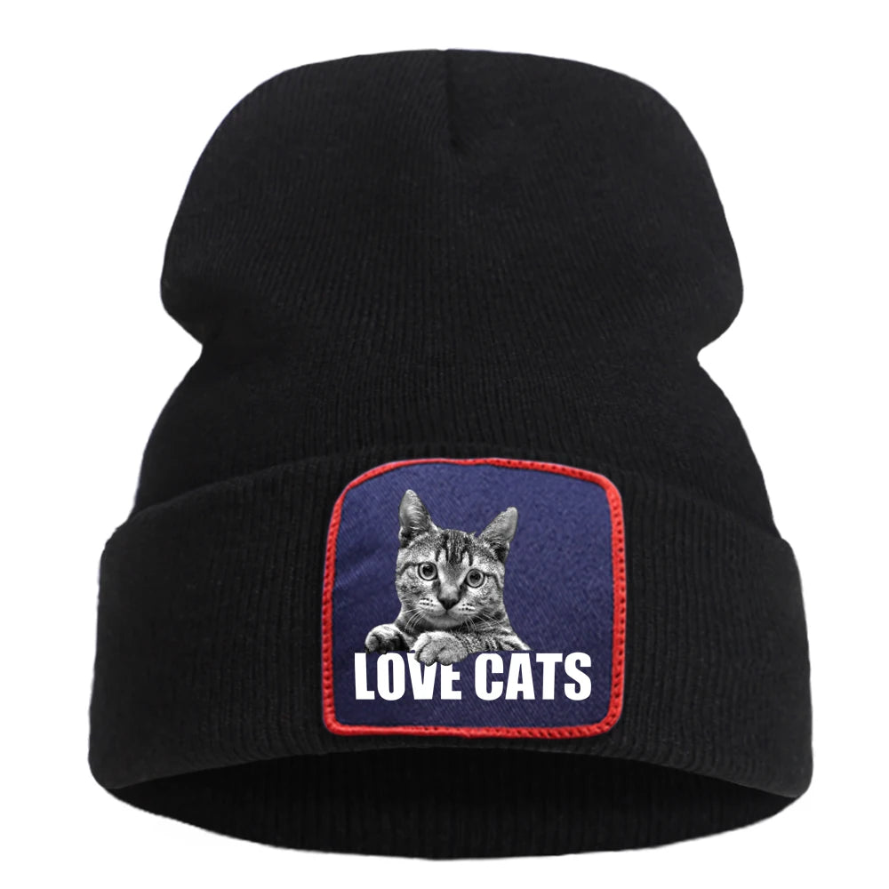 Hats Funny Kitten Cat Print Man Winter Knitted Hat Hip Hop Warm Fashion Hats Women Autumn Outdoor Solid Color Caps For Boys