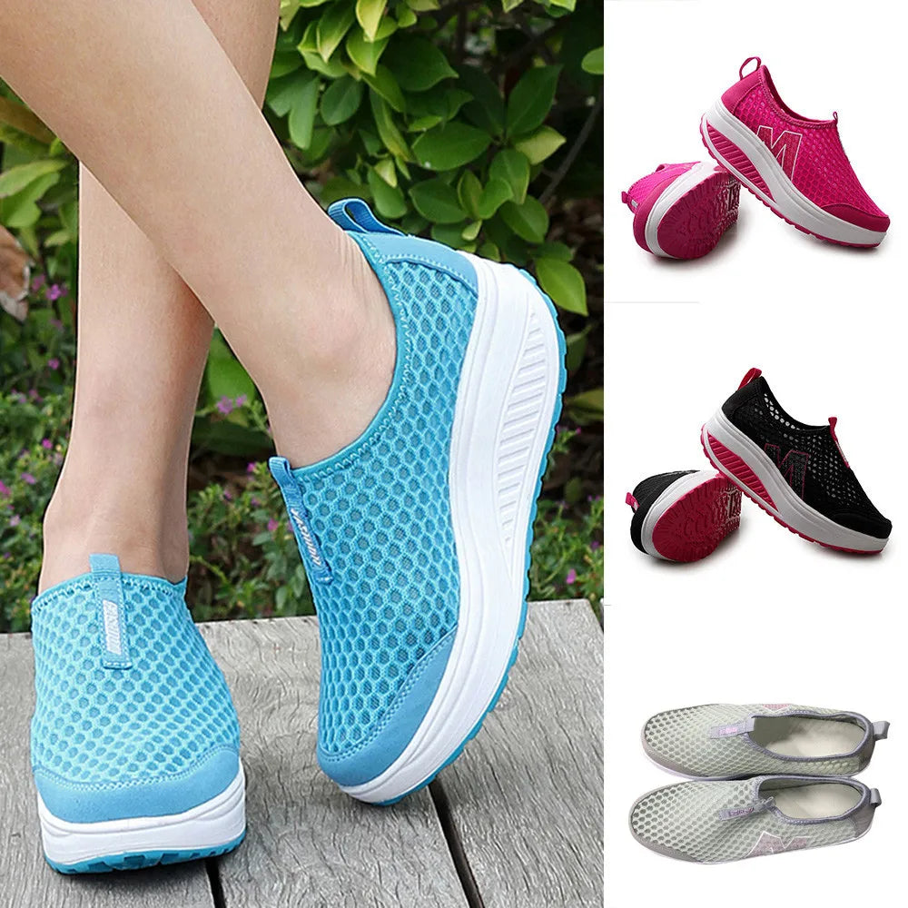 Shoes Women Mesh Flat Shoes Sneakers Platform Shoes Women Loafers Breathable Air Mesh Swing Wedges Shoe Breathable Flats