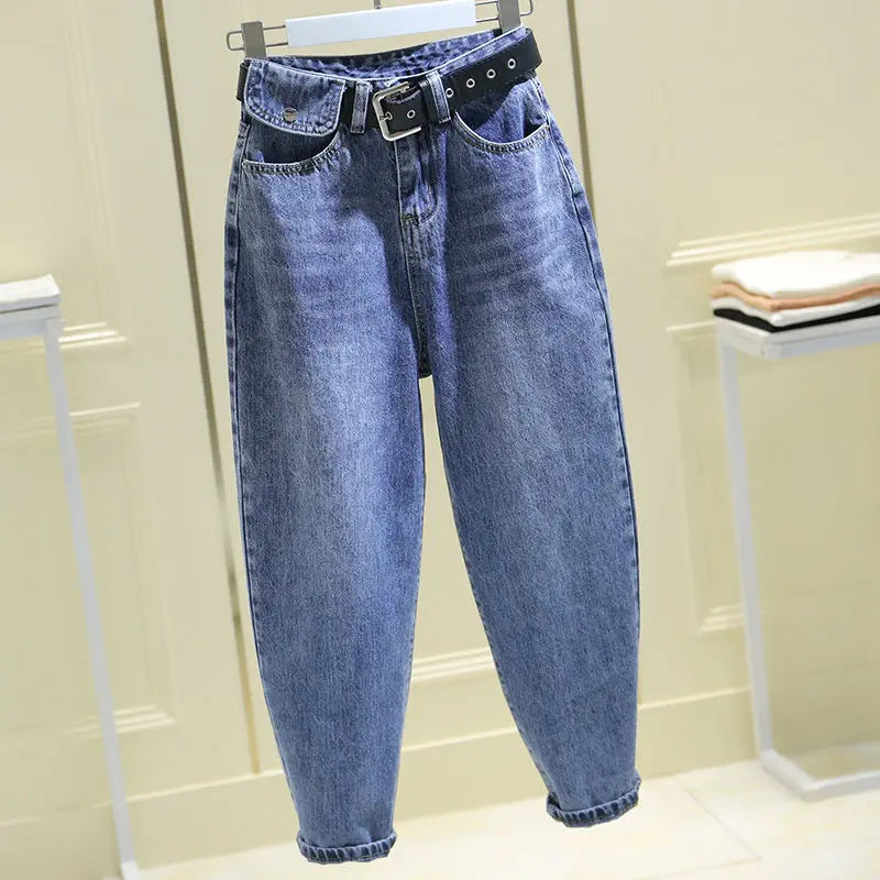 Vintage Harem Jeans Women Blue High Waist Denim Pants Mujer Mom Boyfriend Straight Jeans 2020 Autumn Spring trousers Streetwear - reetell