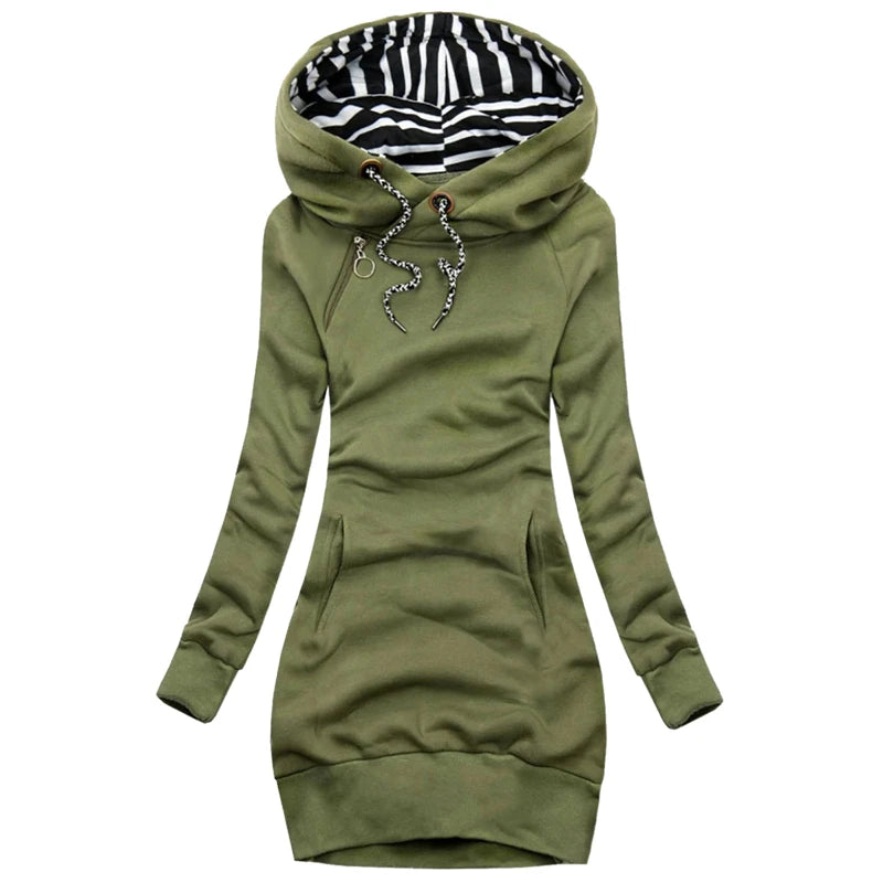 Fashion Women Sweatshirt Pullover Hoodies Long Sleeve Dress Hooded Striped Hooded Tops Drawstring Sweatshirts Slim Long Hoodies - reetell