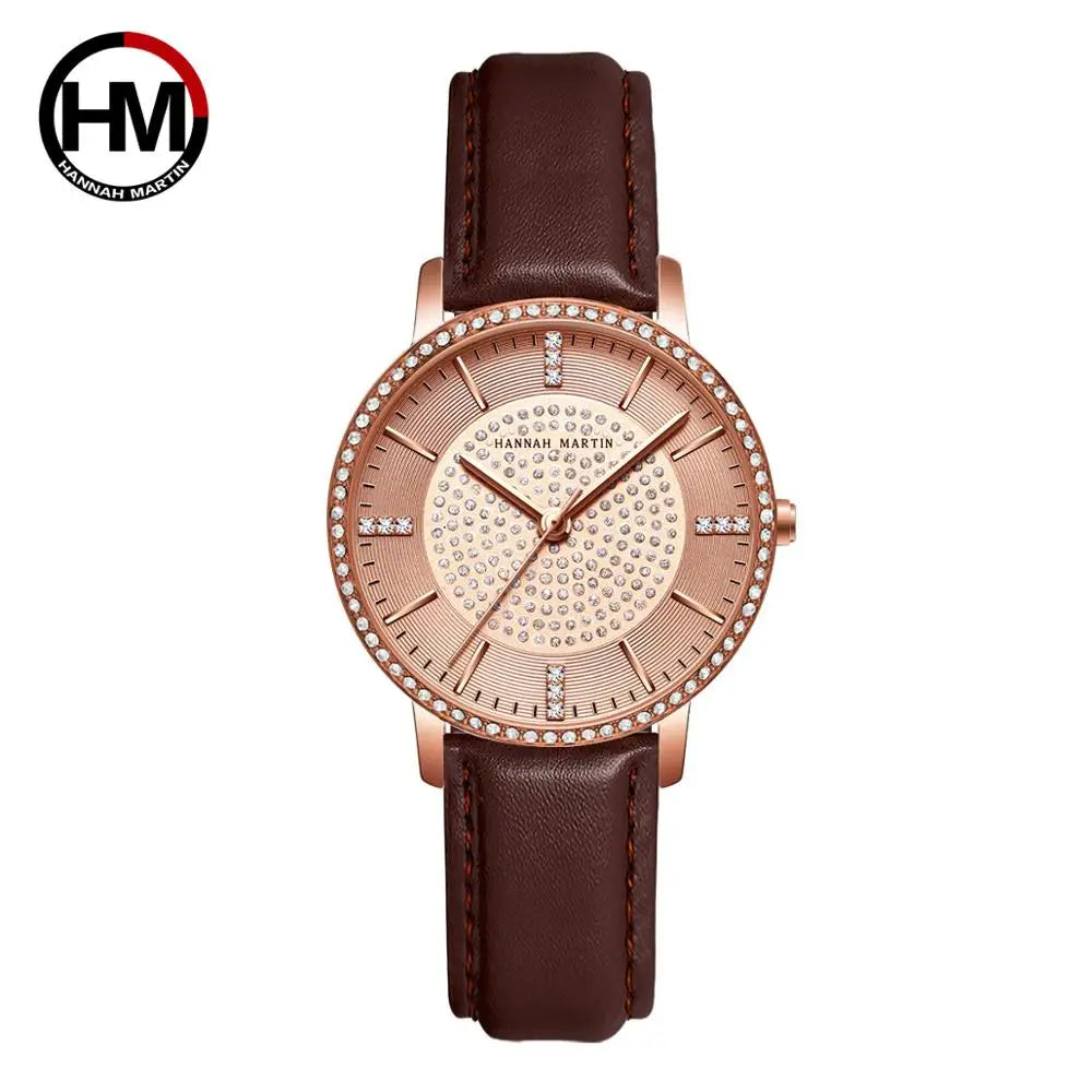 Hot Sale Full Solid Stainless Steel Strap Japan Movement Rose Gold Diamonds Women Rhinestones Wristwatches Female Quartz Watch