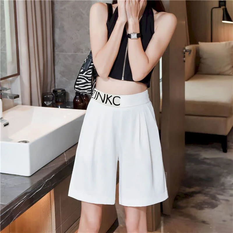 Suit Shorts Womens Summer Loose 2024 New High Waist Thin Outer Wear Wide-leg Ice Silk Thin Casual Five-point Pants Woman Shorts - reetell