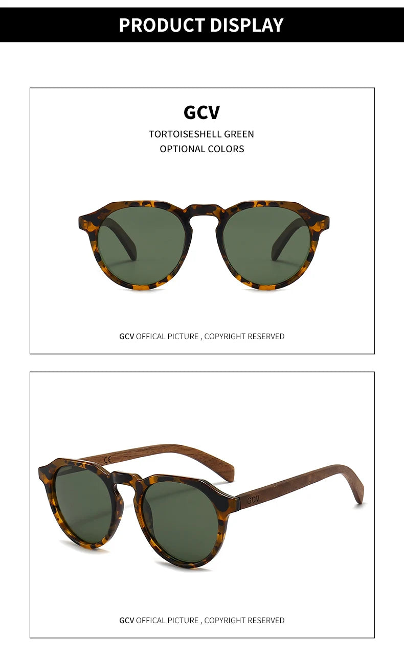 GCV Brand Advanced Walnut Wood Hawksbill Leopard Grain Frames Ultralight Sunglasses Men Women Female Polarized  Delicate Fashion - reetell