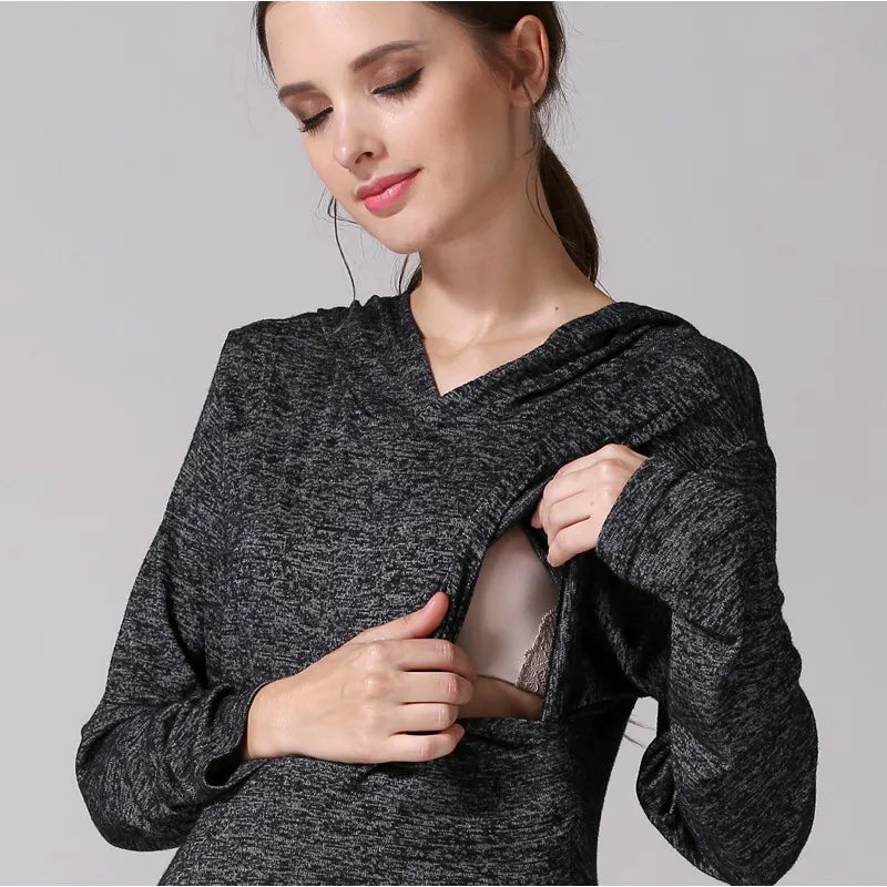 Emotion Moms Long Sleeve Pregnancy Maternity Clothes Nursing Clothing Breastfeeding Dresses for Pregnant Women Maternity Dress