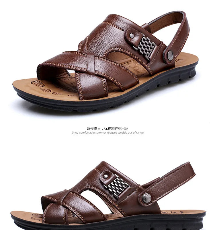 Big Size Men Leather Sandals Summer Classic Men Shoes Slippers Soft Sandals Men Roman Comfortable Outdoor Walking Footwear