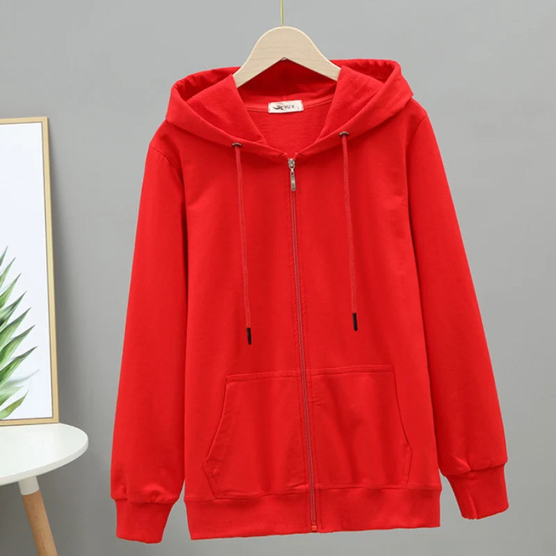 Korean Loose 5Xl Women Pure Cotton Hoodies Fashion Oversize Long Sleeve Solid Zipper Sweatshirt High Quality Autumn Tops - reetell