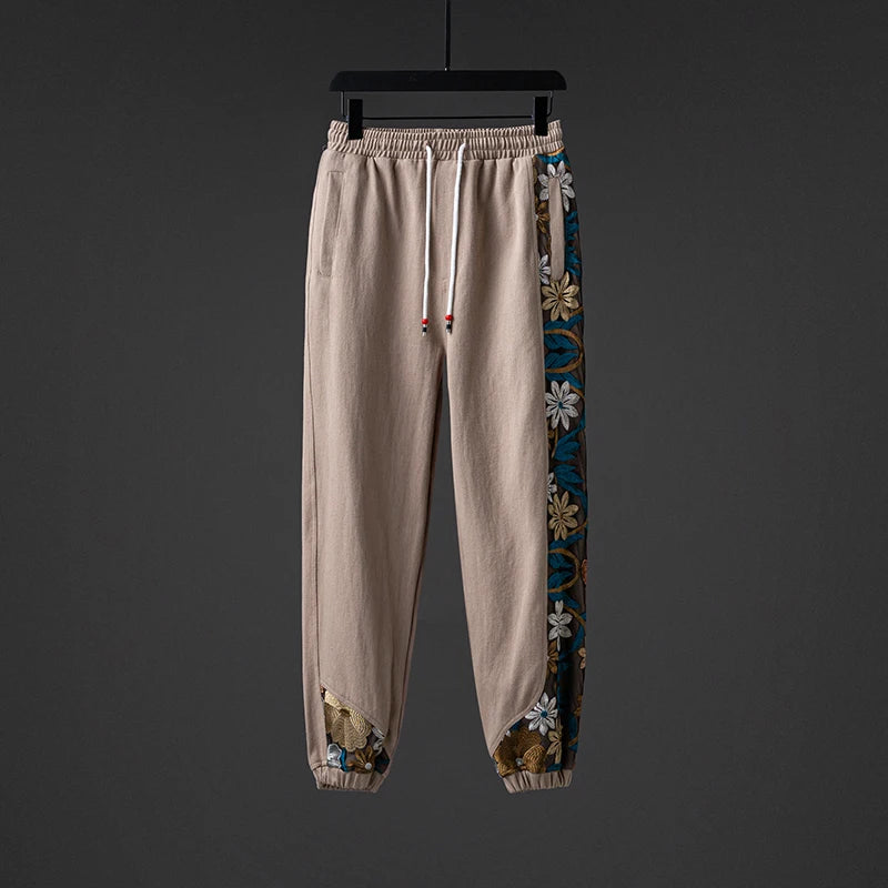 Chinese Style Patchwork Embroidery Loose Casual Harem Pants Ethnic Style Plus Size Joggers Men Clothing Harajuku Trousers Male