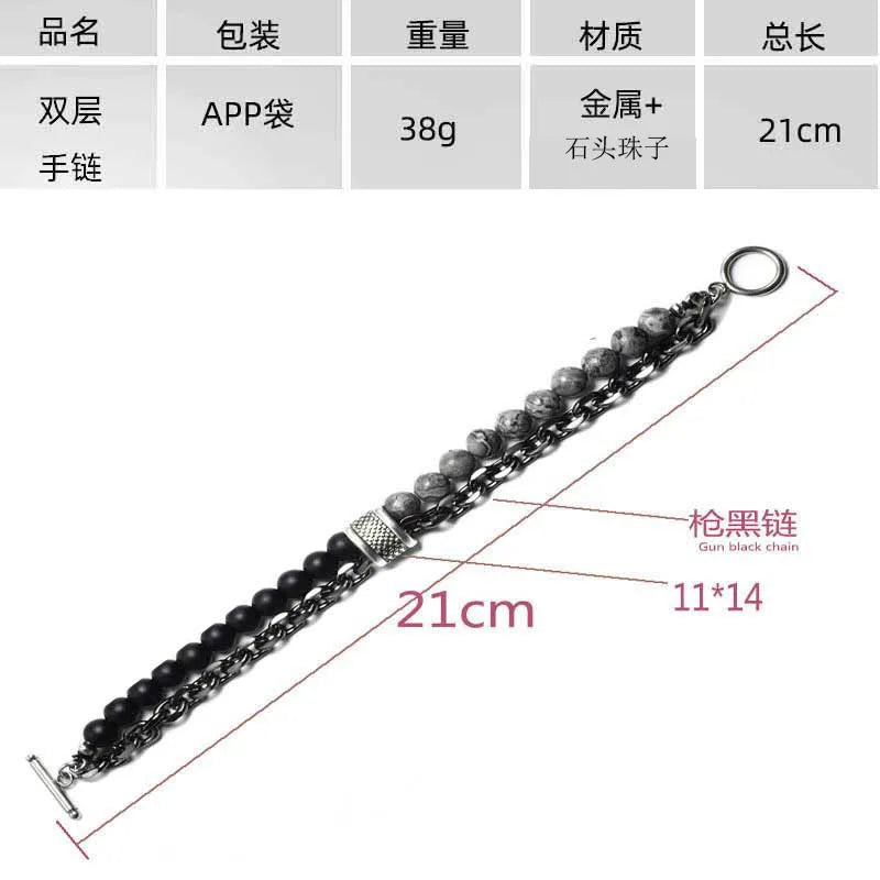 New 2020 Men's Tiger Eye Stone Beaded Bracelet Stainless Steel Gunmetal Link Chain Yoga Bracelet Male Jewelry Dropshipping