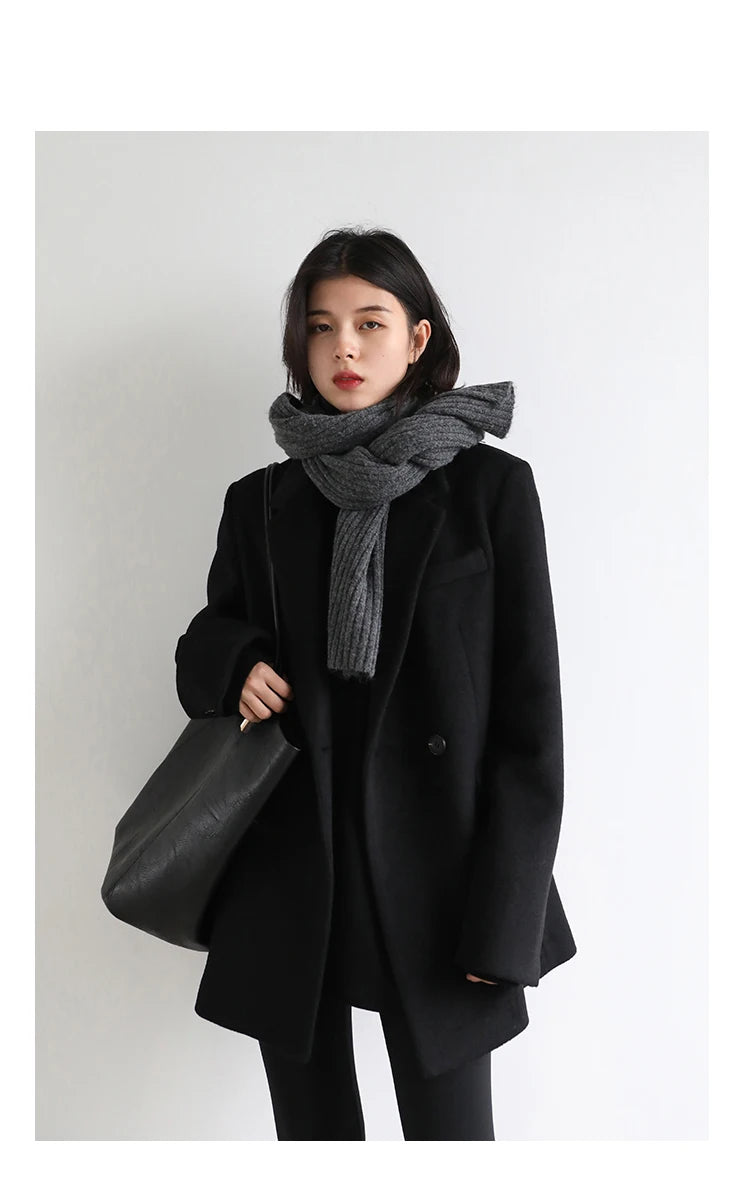 CHIC VEN Women Wool Blend Coat Solid Mid Long Woolen Blazer Thick Warm Blouse Women's Overcoat Office Lady Tops Autumn Winter - reetell