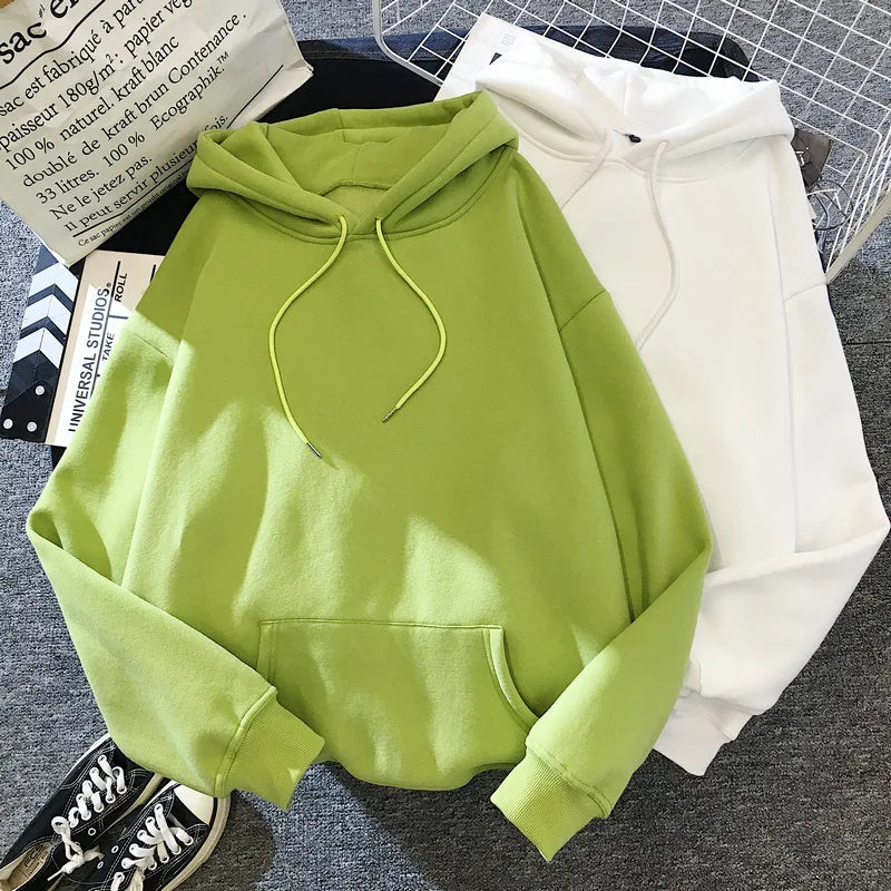 Zuolunouba Autumn And Winter Solid Color Plus Velvet Thickening Female Hoodie Casual Loose Drawstring Pocket Women Sweatshirt - reetell