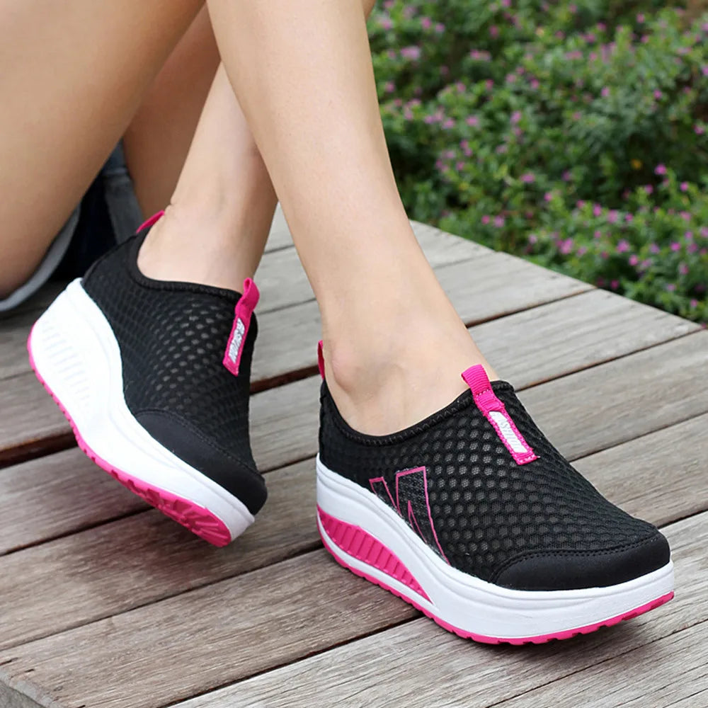 Shoes Women Mesh Flat Shoes Sneakers Platform Shoes Women Loafers Breathable Air Mesh Swing Wedges Shoe Breathable Flats