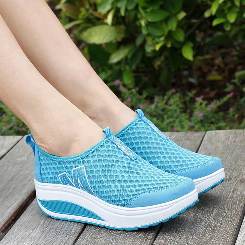 Shoes Women Mesh Flat Shoes Sneakers Platform Shoes Women Loafers Breathable Air Mesh Swing Wedges Shoe Breathable Flats