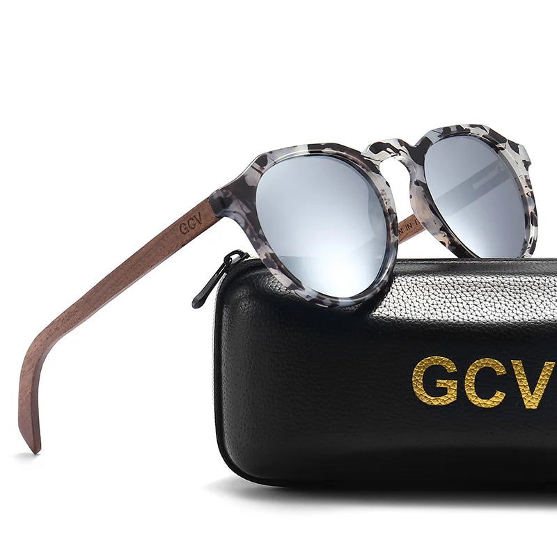 GCV Brand Advanced Walnut Wood Hawksbill Leopard Grain Frames Ultralight Sunglasses Men Women Female Polarized  Delicate Fashion - reetell