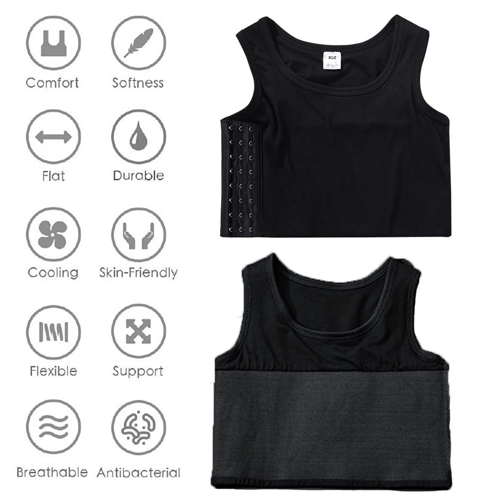 XUJI Women Tomboy Trans Elastic Chest Binder Breathable Cotton Slim Fit Tank Top - reetell