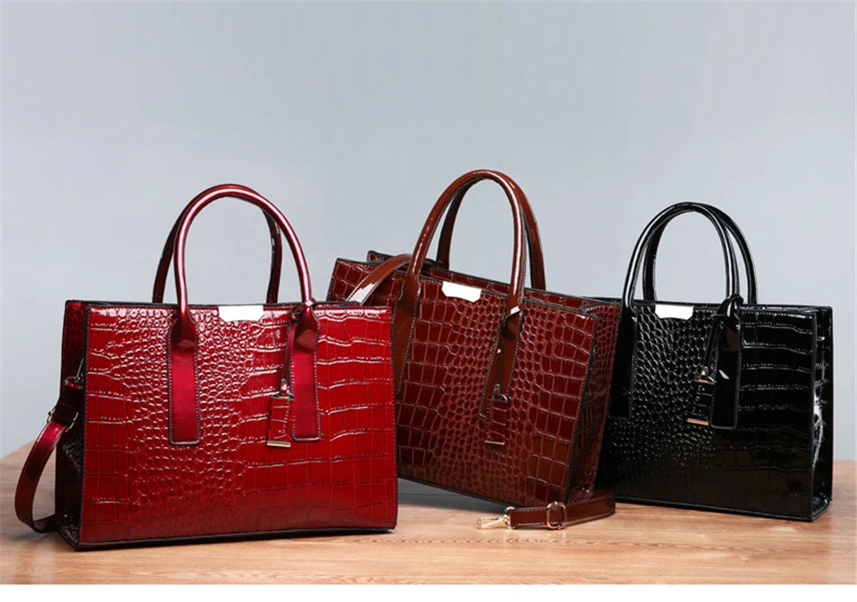 Casual Tote Sac Vintage Crocodile Pattern Patent Leather Luxury Handbags Brand Designer Large Capacity Shoulder Messenger Bag - reetell