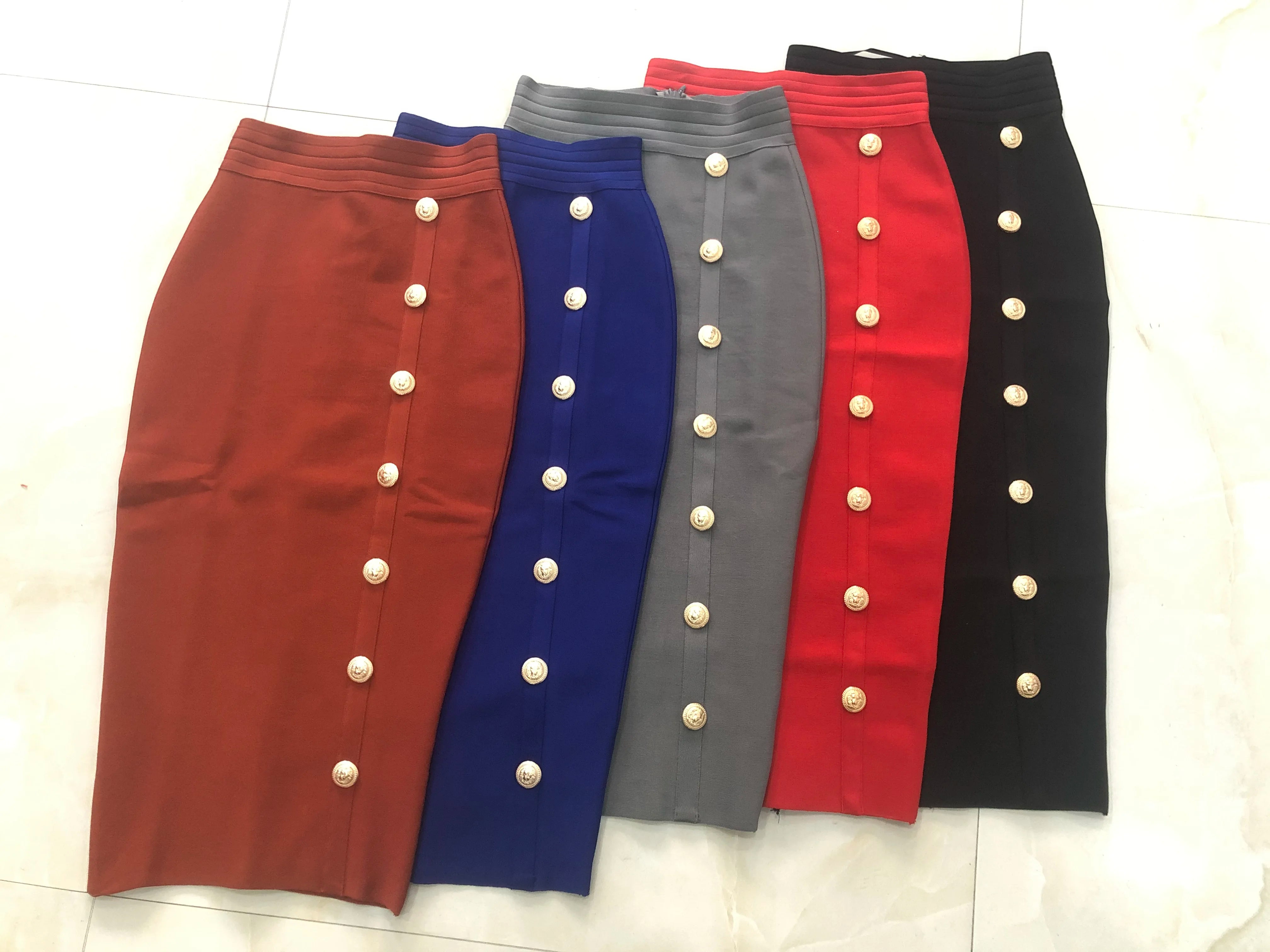 New Arrival Women Button Black Blue Red Bodycon Bandage Skirt 2024 Designer High Waist High Street Party Club Pencil Skirt 75cm - reetell