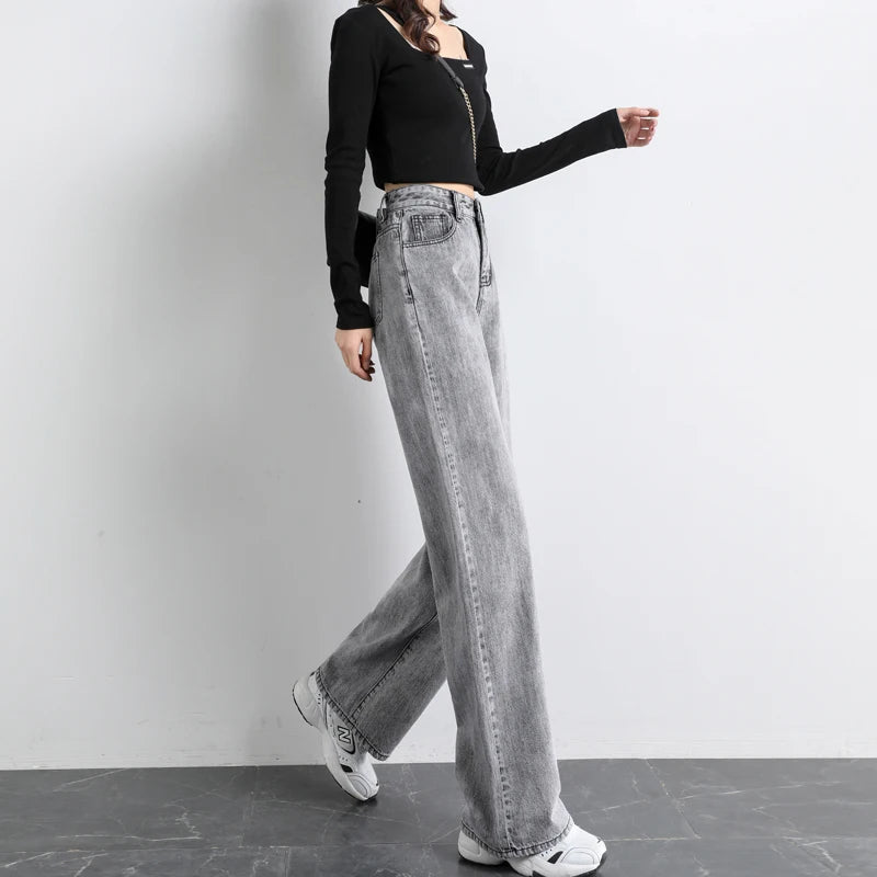 Jeans Straight Pants Washed Loose High Waist Plus Size Women Casual Boyfriends Cowboy Vintage Wide Leg Trousers 2022 New - reetell