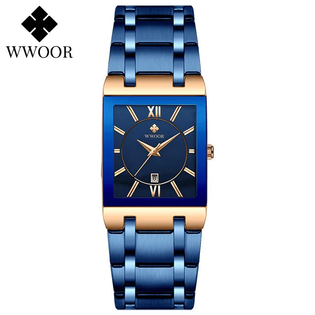 2022 WWOOR New Women Watches Top Brand Luxury Women's Bracelet Blue Square Watch Ladies Dress Quartz Wristwatch Relogio Feminino