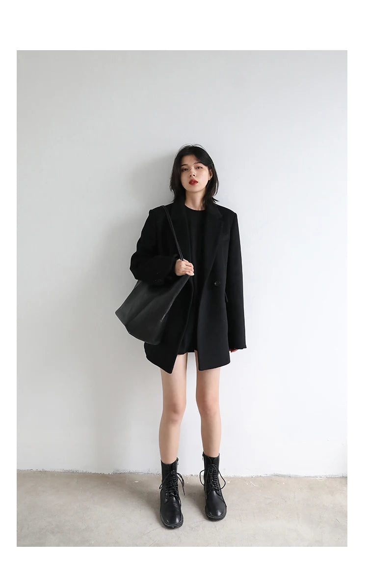 CHIC VEN Women Wool Blend Coat Solid Mid Long Woolen Blazer Thick Warm Blouse Women's Overcoat Office Lady Tops Autumn Winter - reetell