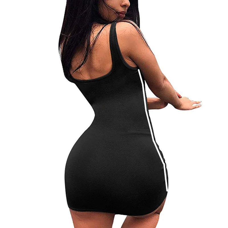 Bodycon Dresses Sexy Women Deep Low Neck Sleeveless Dress Fitness high waist Party Night Club Mini 2020 Vestidos - reetell