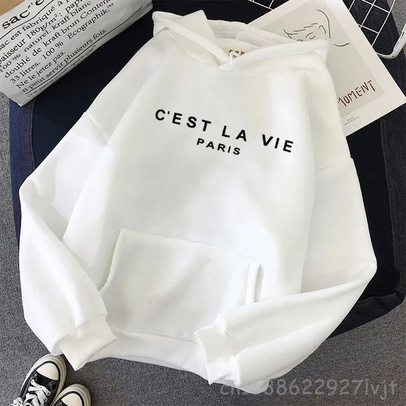 Vintage Women's Hoodies Full Sleeve Hoodie Letters  Sweatshirt Cool Women Hoody Cest La Vie Paris Fashion Cool Top Pullovers - reetell