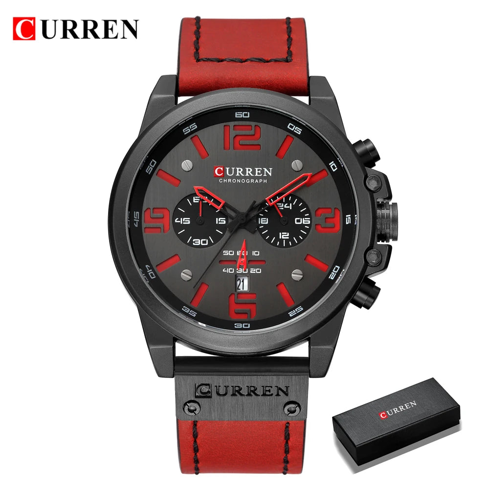 CURREN Mens Watches Top Luxury Brand Waterproof Sport Wrist Watch Chronograph Quartz Military Genuine Leather Relogio Masculino