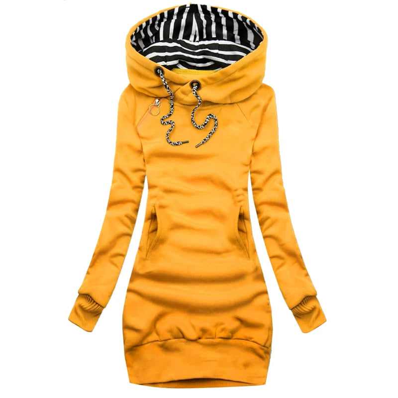 Fashion Women Sweatshirt Pullover Hoodies Long Sleeve Dress Hooded Striped Hooded Tops Drawstring Sweatshirts Slim Long Hoodies - reetell