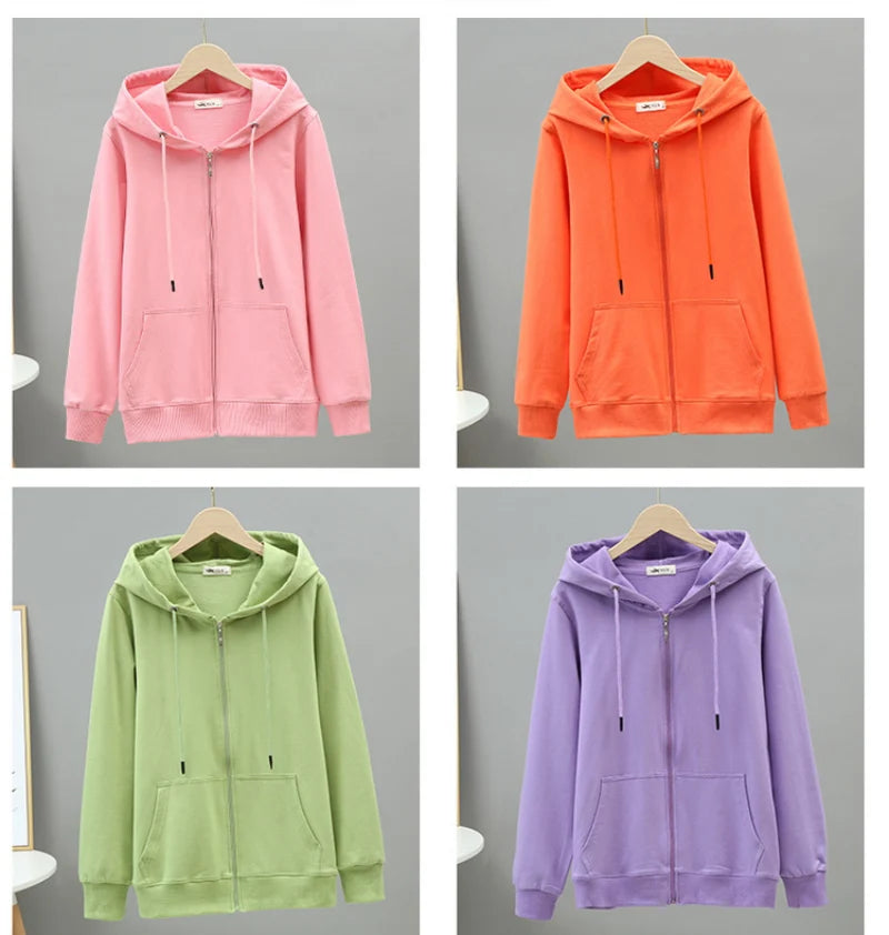 Korean Loose 5Xl Women Pure Cotton Hoodies Fashion Oversize Long Sleeve Solid Zipper Sweatshirt High Quality Autumn Tops - reetell