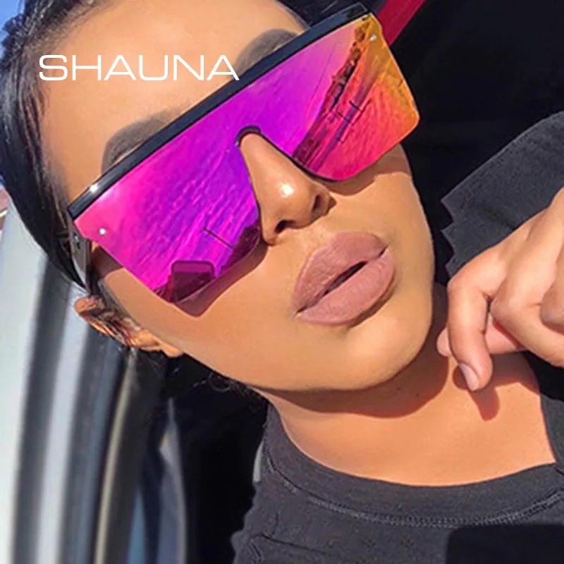 SHAUNA Flat Top Classic Square Sunglasses Woman Brand Designer Purple Mirror Coating Shades UV400 - reetell