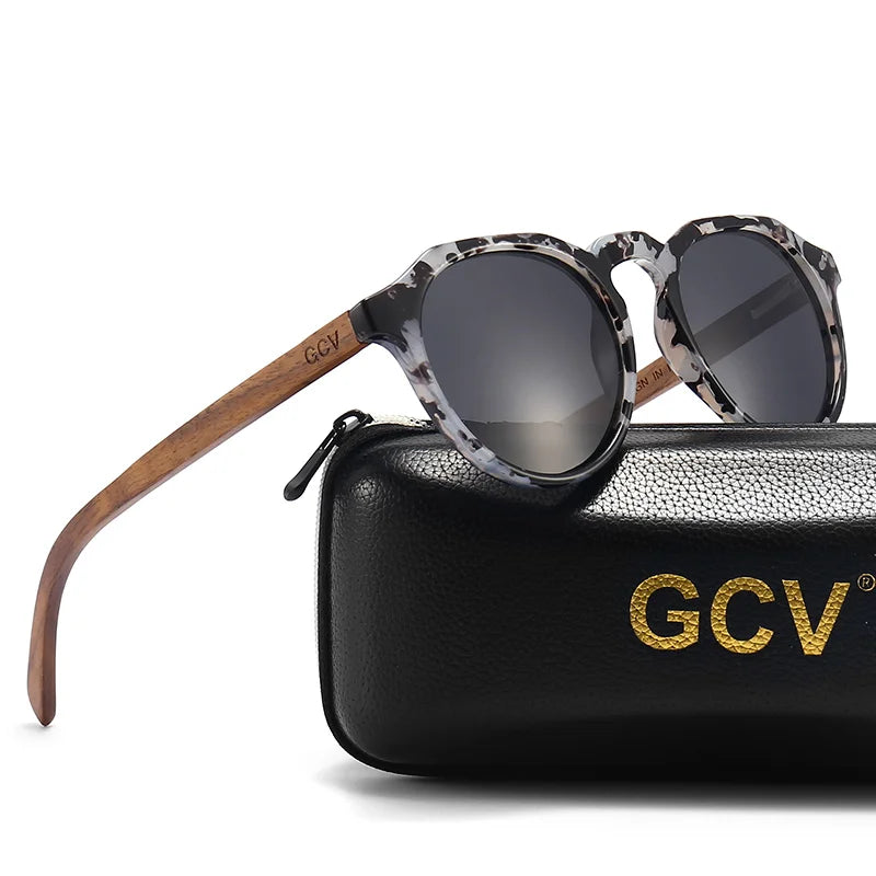 GCV Brand Advanced Walnut Wood Hawksbill Leopard Grain Frames Ultralight Sunglasses Men Women Female Polarized  Delicate Fashion - reetell