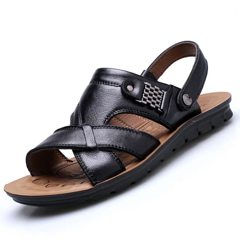 Big Size Men Leather Sandals Summer Classic Men Shoes Slippers Soft Sandals Men Roman Comfortable Outdoor Walking Footwear