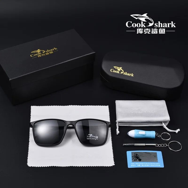 Cook Shark polarized sunglasses men's sunglasses women's UV protection driving special color-changing glasses trend personality - reetell