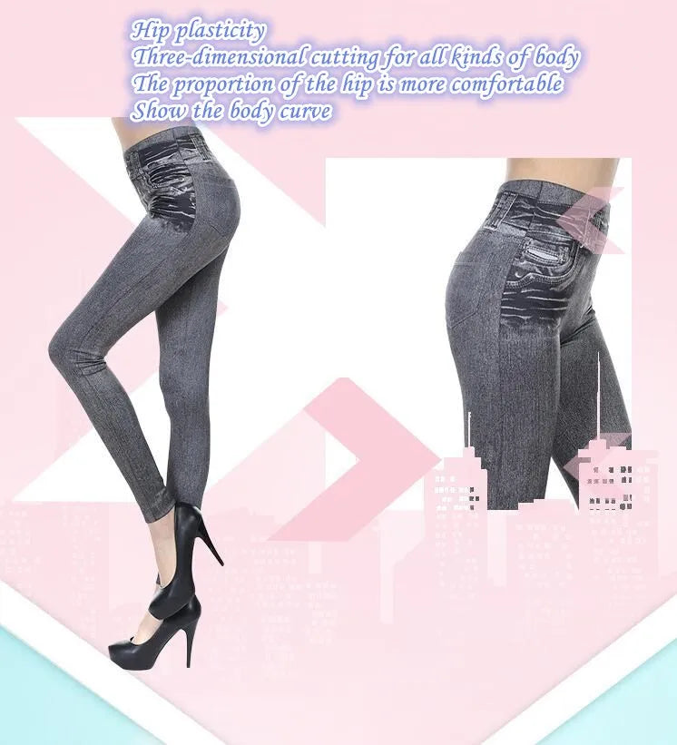 2023 Women's Spring and Summer Tight Imitation Jeans, Smart Slim Fashion, Large Tight Pants, False Pocket Women's Fitness Pants - reetell