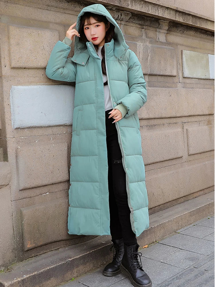 KBAT 2024 Thick Down Parka Women Hooded Winter Warm Coat Korea Long Down Jacket Female Puffer Cotton Padded Jacket Snow Outwear