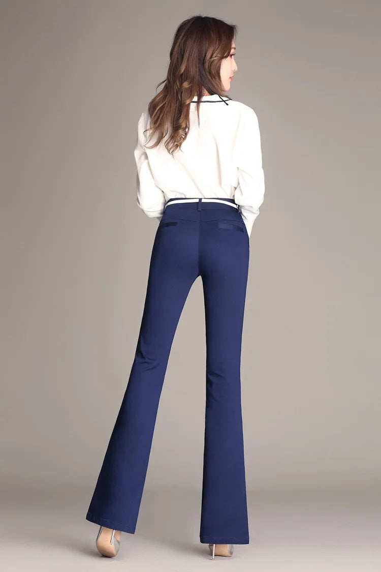 YUEY New Womens Spring Summer Trousers  Thin 100% Cotton Flared Pants Solid Color Casual Stretch S To 4XL Dropshiping - reetell