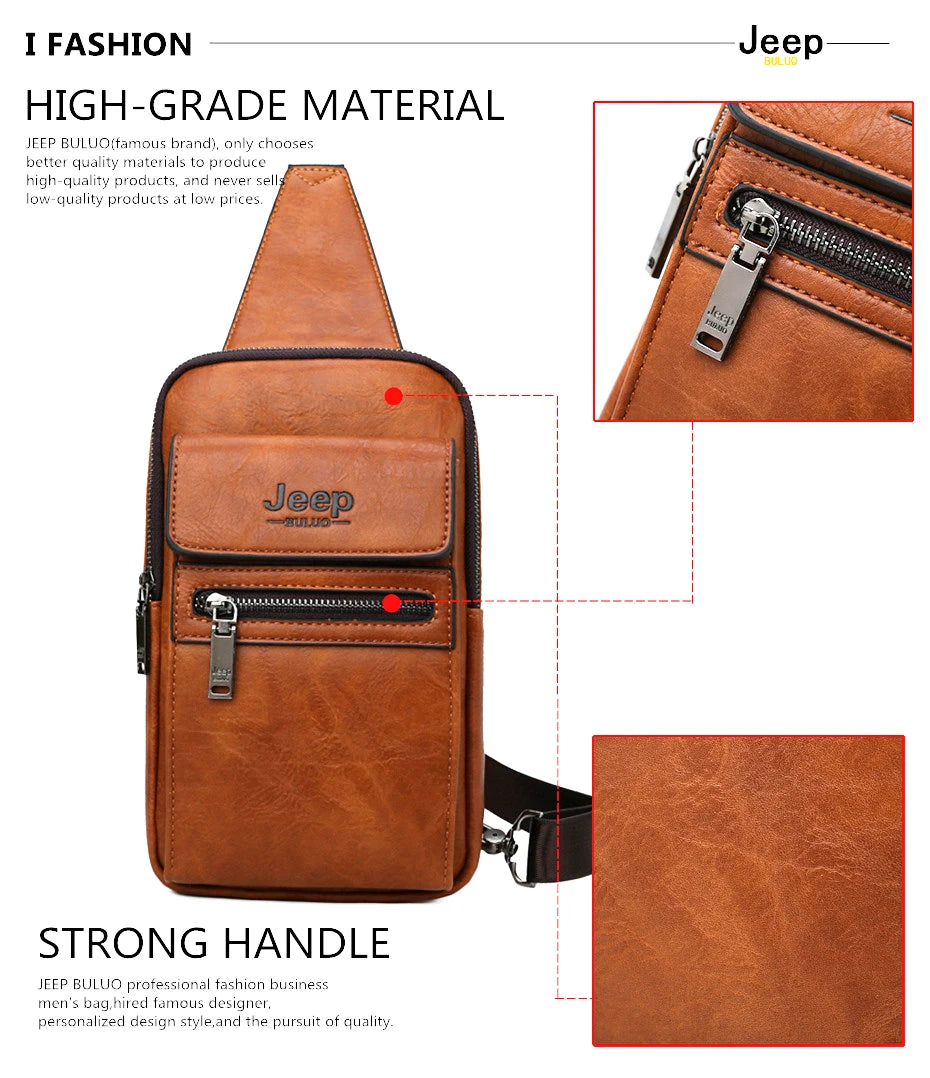 JEEP BULUO Brand Fashion Sling Bags High Quality Men Bags Split Leather Large Size Shoulder Crossbody Bag For Young Man