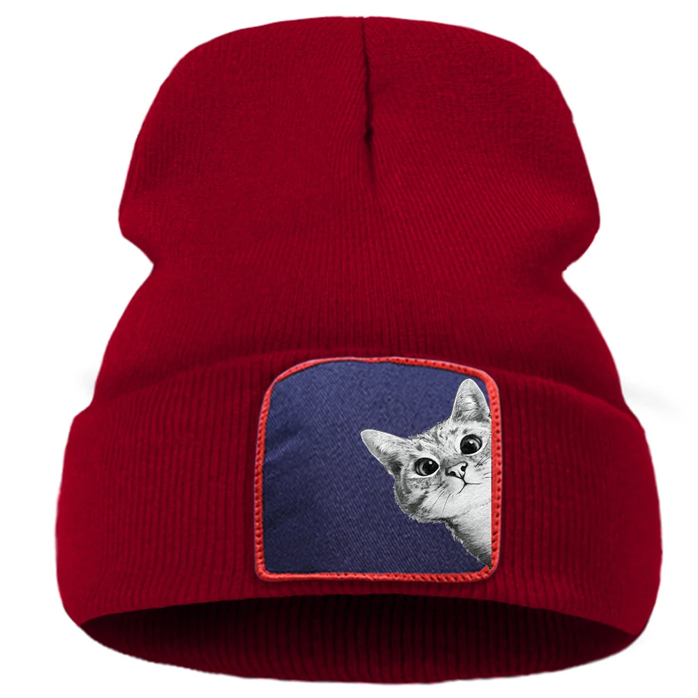 Hats Funny Kitten Cat Print Man Winter Knitted Hat Hip Hop Warm Fashion Hats Women Autumn Outdoor Solid Color Caps For Boys