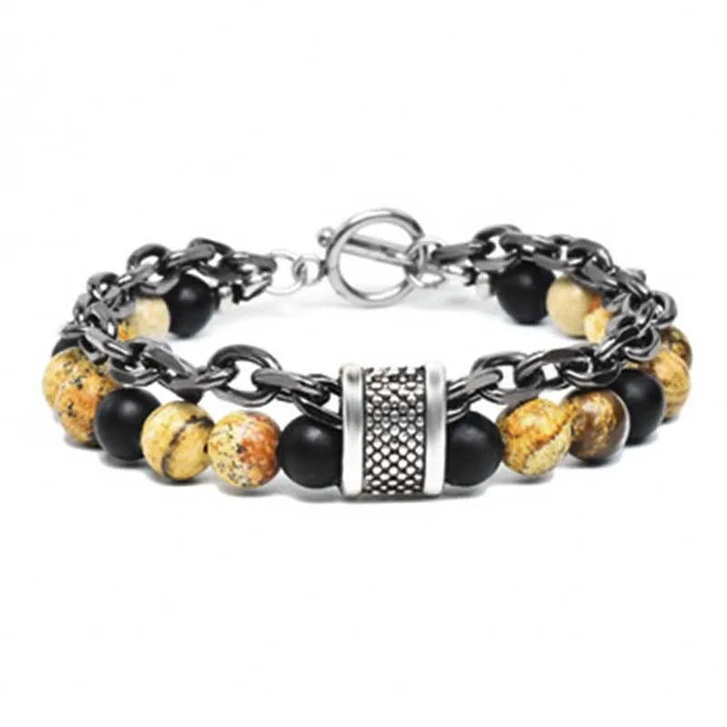 New 2020 Men's Tiger Eye Stone Beaded Bracelet Stainless Steel Gunmetal Link Chain Yoga Bracelet Male Jewelry Dropshipping