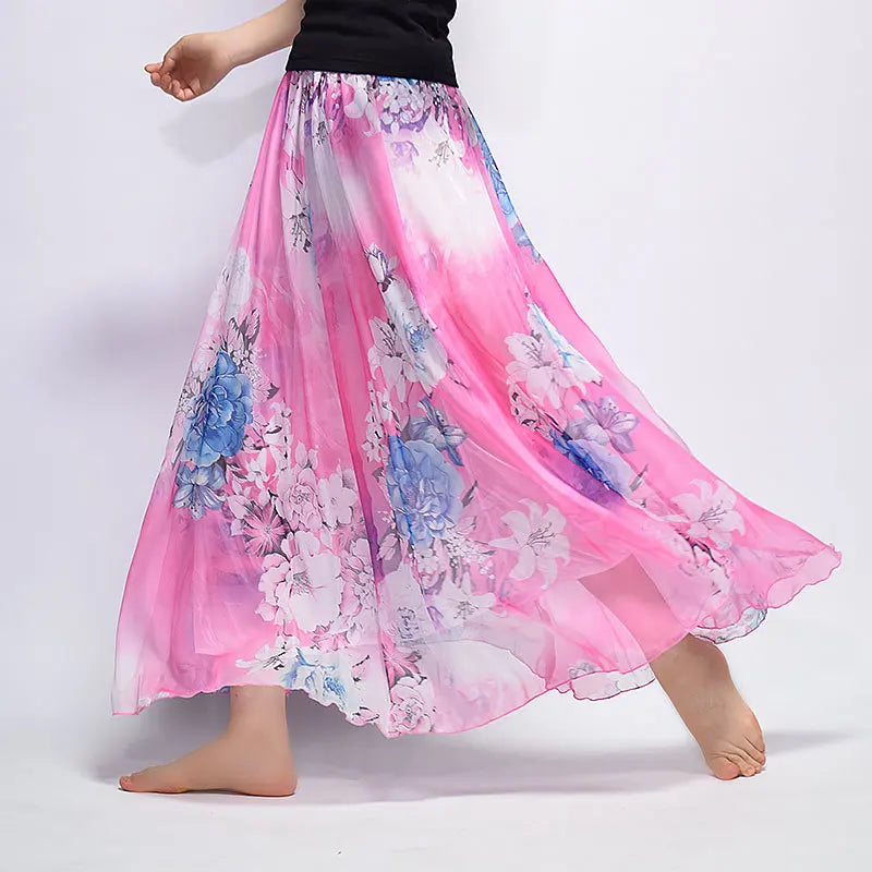 Vintage Bohemian Long Skirts Women Elegant Chiffon Saia Harajuku Beach High Waist Long Skirt Woman Clothes Faldas Tutu Vestidos - reetell