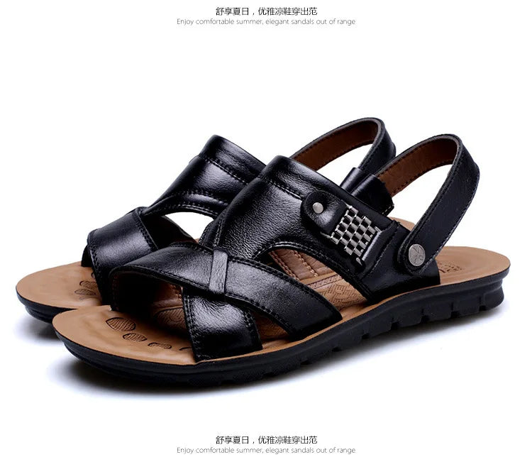 Big Size Men Leather Sandals Summer Classic Men Shoes Slippers Soft Sandals Men Roman Comfortable Outdoor Walking Footwear