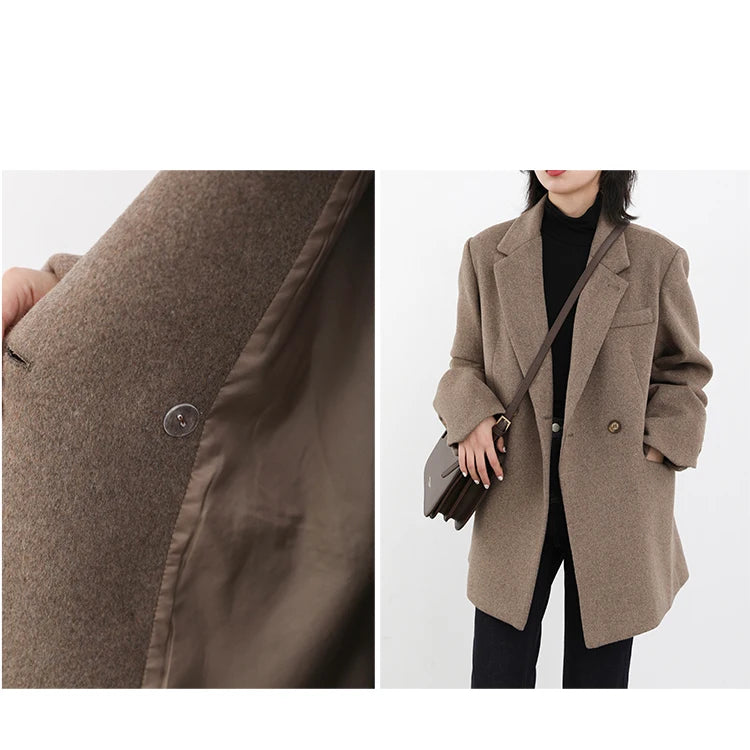 CHIC VEN Women Wool Blend Coat Solid Mid Long Woolen Blazer Thick Warm Blouse Women's Overcoat Office Lady Tops Autumn Winter - reetell