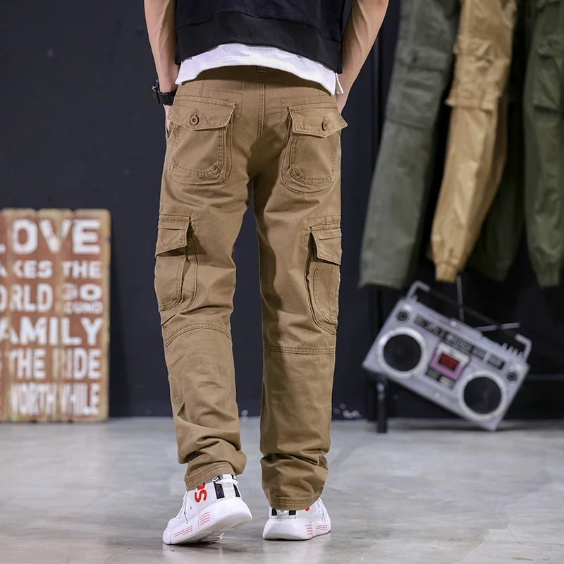 KSTUN 2024 Autumn Cargo Pants Multi-pockets Straight Cut 100% Cotton Overalls Outdoor Man Trousers Tactical Casual Pants