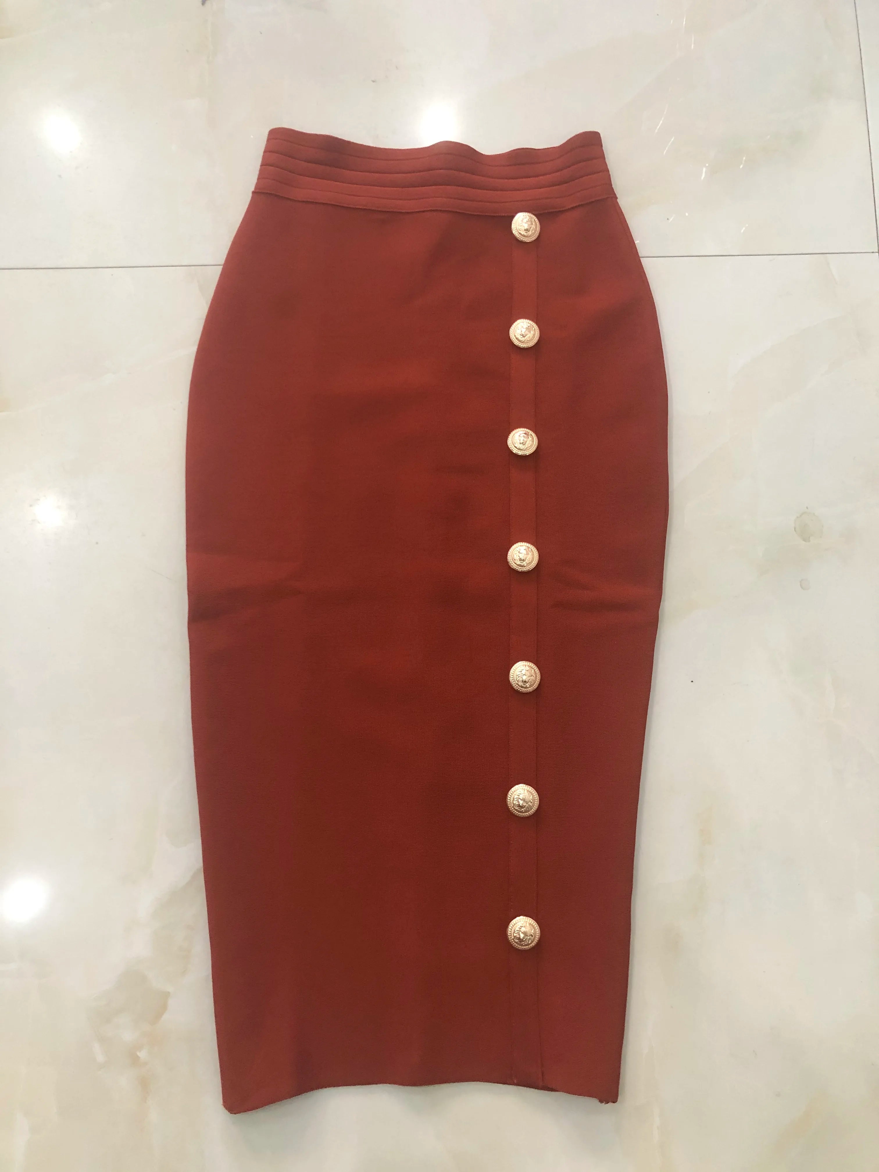 New Arrival Women Button Black Blue Red Bodycon Bandage Skirt 2024 Designer High Waist High Street Party Club Pencil Skirt 75cm - reetell