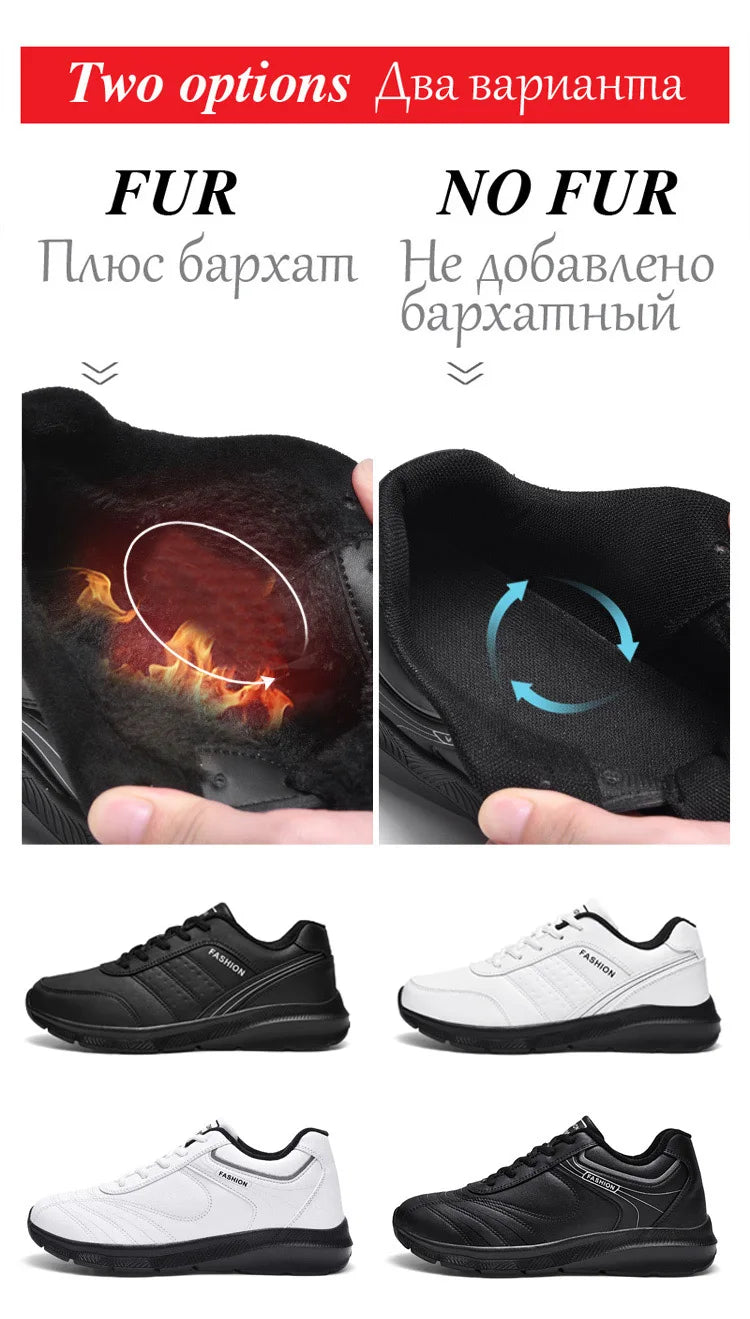 New 2024 Men Casual Shoes Leather Flat Shoes for Men Plush Warm Lightweight Movement Shoes Autumn winter Fashion men Sneakers - reetell