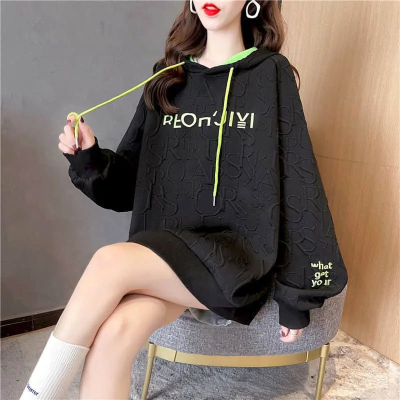 Autumn New Embroidery Hoodies Womens Fashion Loose Large Size Hoodie Korean Trendy Thin Long-sleeved Versatile Hooded Sweatshirt - reetell